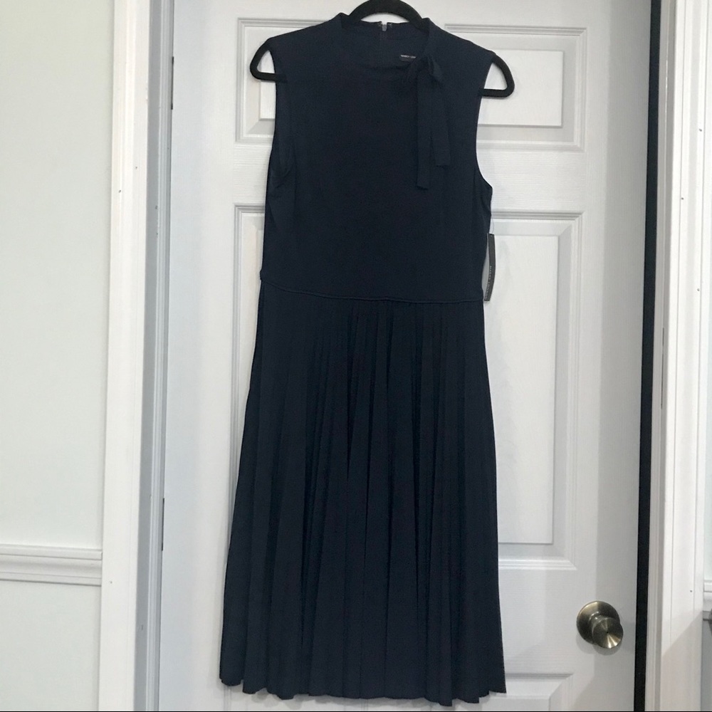 Maggy London Navy Dress with Tie Neckline